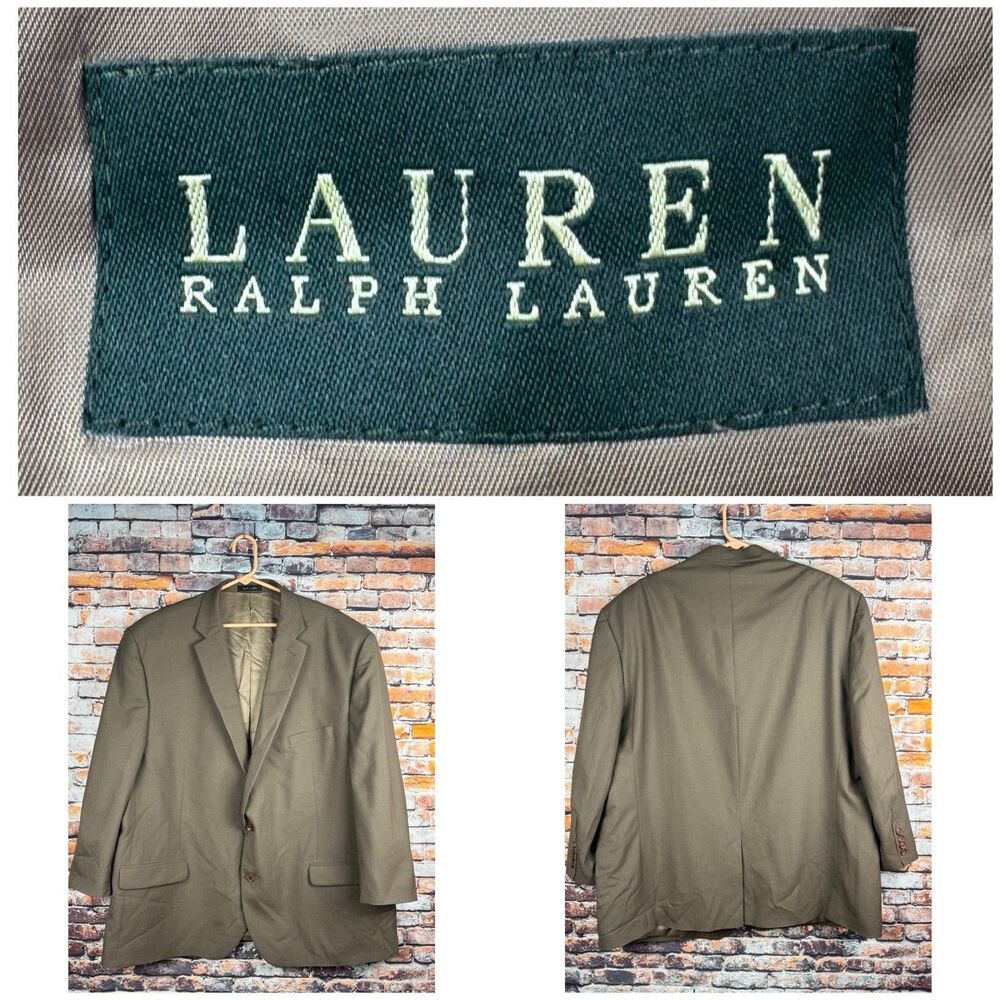 Lauren Ralph Lauren 2-Button Suit Jacket Olive Green 54 Regular Wool
